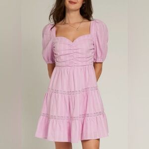 En Crème Puff Sleeve Sweetheart Neckline Mini Dress